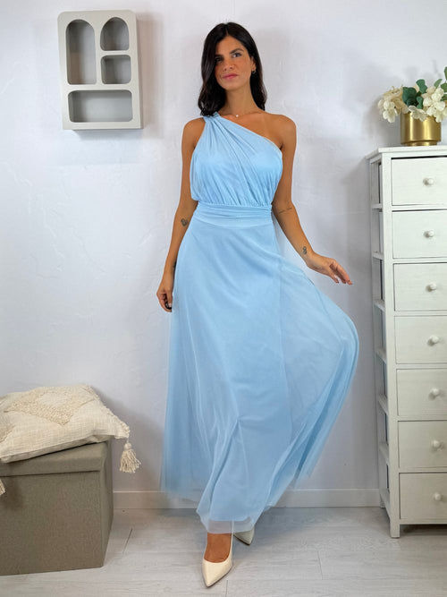 Abito cerimonia tulle monospalla