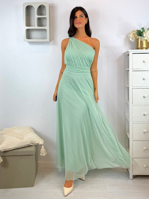 Abito cerimonia tulle monospalla