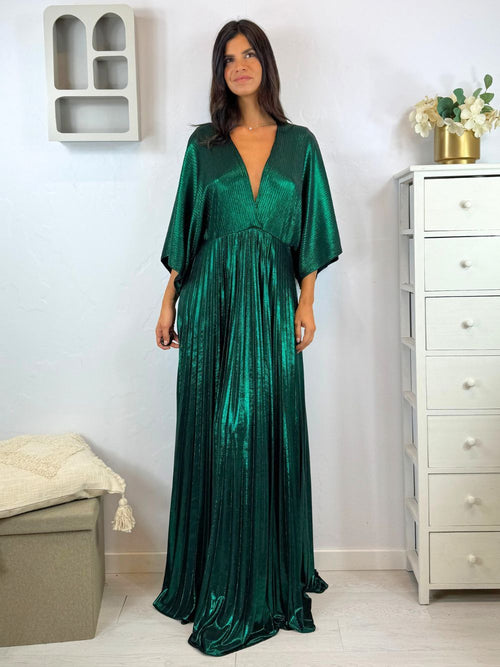 Abito cerimonia plisse con maniche pipistrello