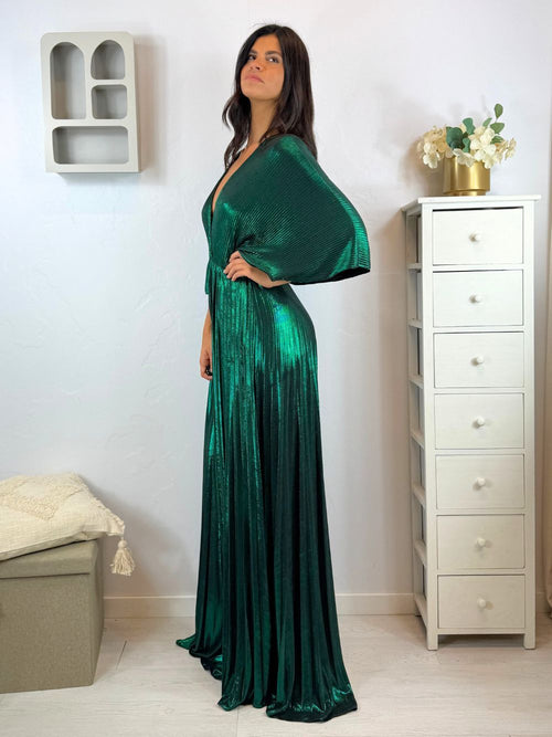 Abito cerimonia plisse con maniche pipistrello