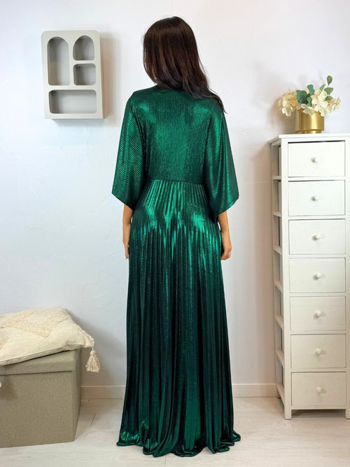 Abito cerimonia plisse con maniche pipistrello