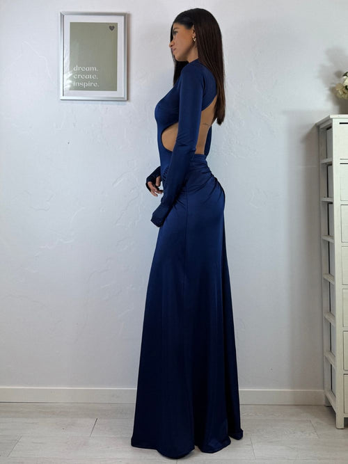 Vestito lungo schiena nuda gonna arricciata