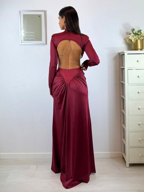 Vestito lungo schiena nuda gonna arricciata