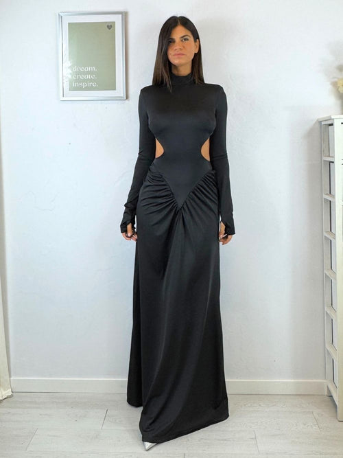 Vestito lungo schiena nuda gonna arricciata