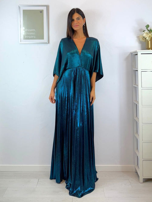 Abito cerimonia plisse con maniche pipistrello