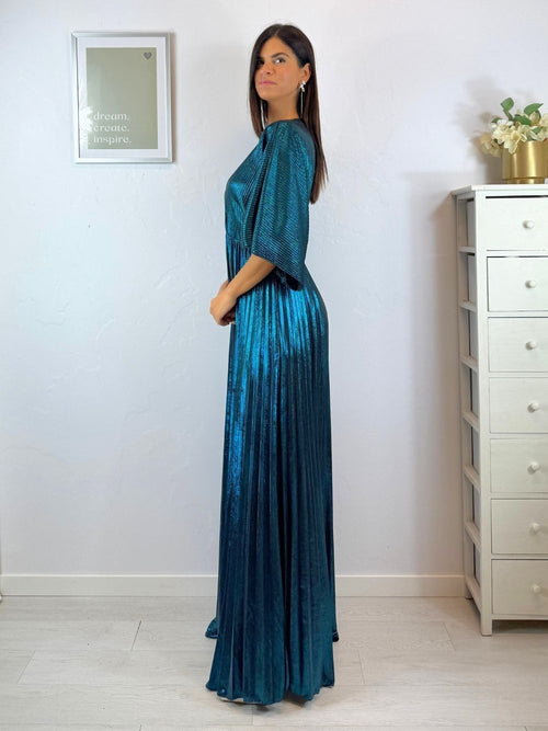 Abito cerimonia plisse con maniche pipistrello