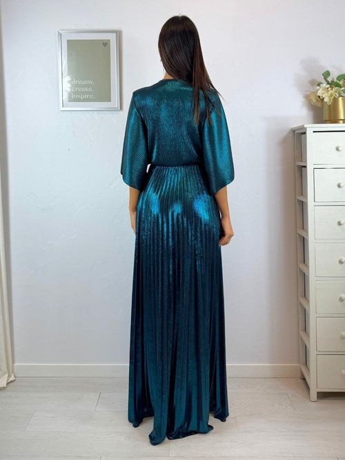 Abito cerimonia plisse con maniche pipistrello