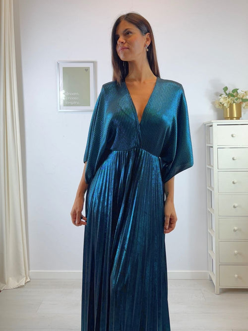 Abito cerimonia plisse con maniche pipistrello