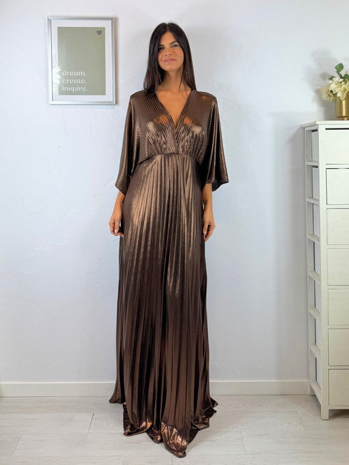 Abito cerimonia plisse con maniche pipistrello