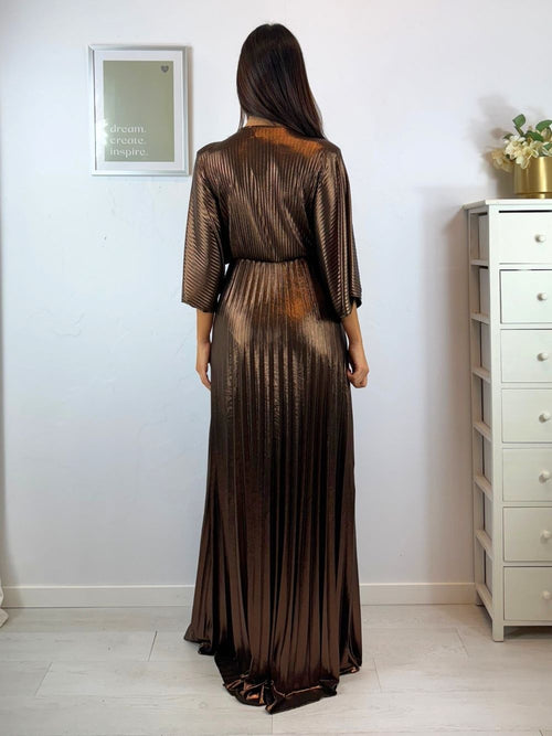 Abito cerimonia plisse con maniche pipistrello