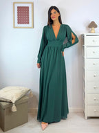 Vestito lungo scollo incrociato arricciato schiena
