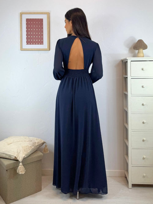 Vestito lungo scollo incrociato arricciato schiena