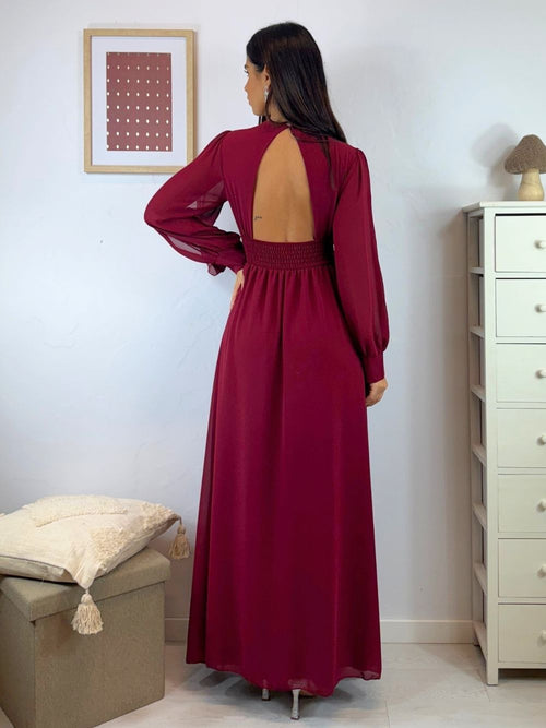 Vestito lungo scollo incrociato arricciato schiena