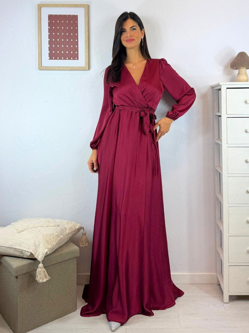 Abito lungo scollo v maniche e spacco