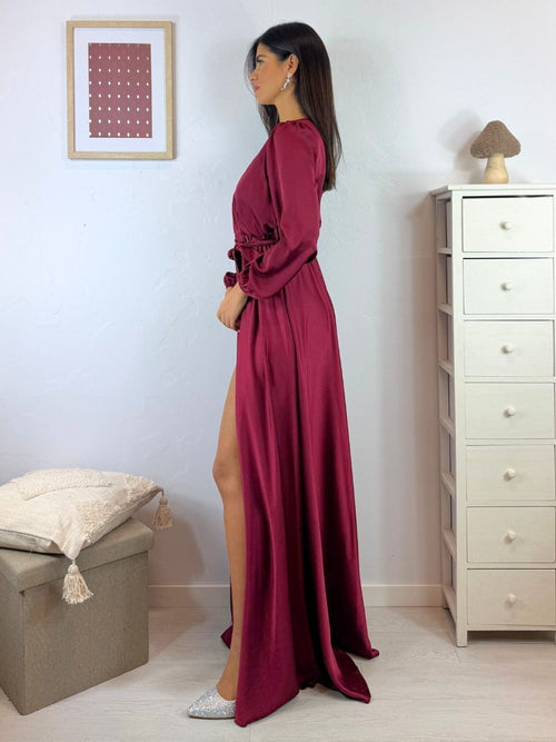 Abito lungo scollo v maniche e spacco