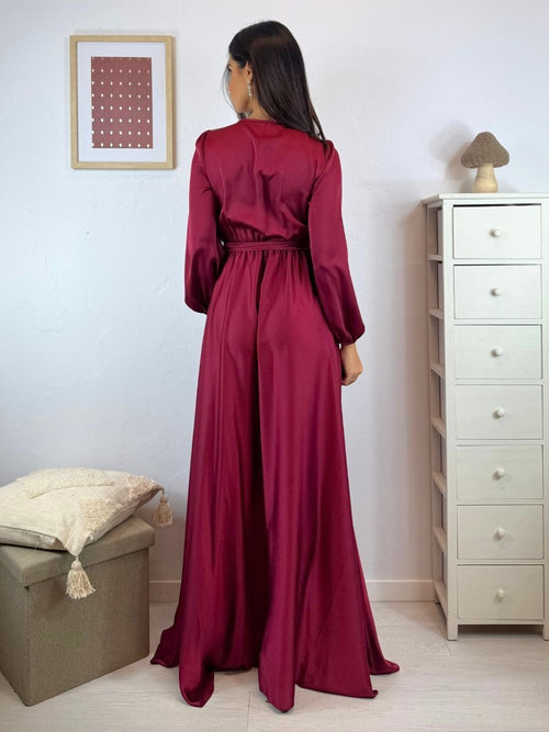 Abito lungo scollo v maniche e spacco