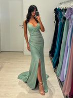 Abito sirena scollo incrociato Lurex e drappeggio