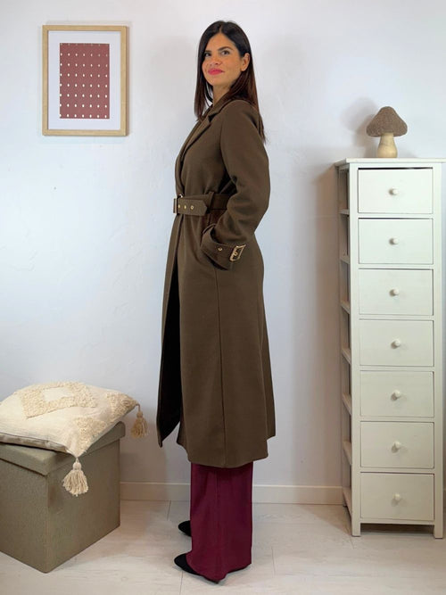 Cappotto lungo doppiopetto con cintura