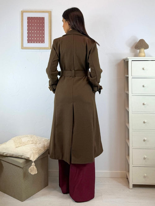 Cappotto lungo doppiopetto con cintura