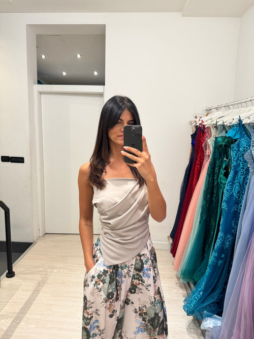 Pantalone palazzo fiori e cintura