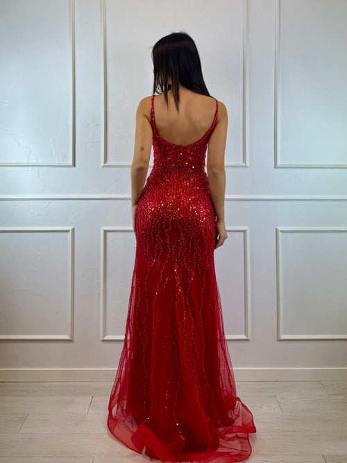 Abito cerimonia sirena paillettes gala spacco