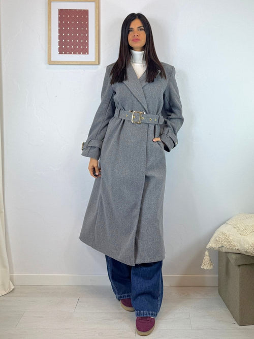 Cappotto lungo doppiopetto con cintura