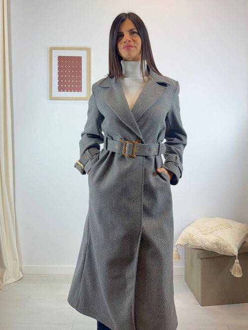 Cappotto lungo doppiopetto con cintura