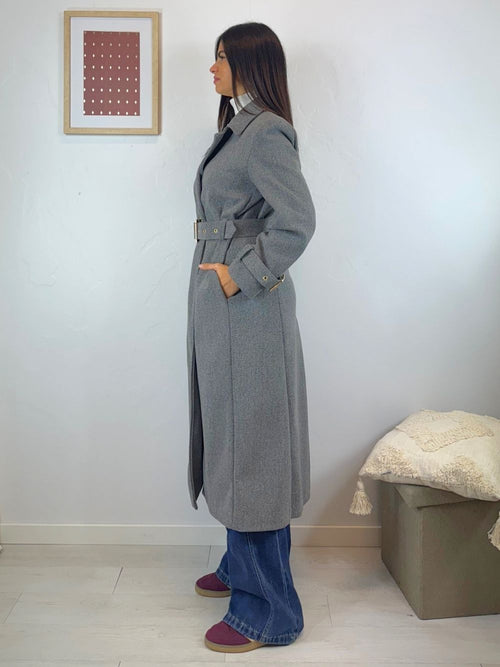 Cappotto lungo doppiopetto con cintura
