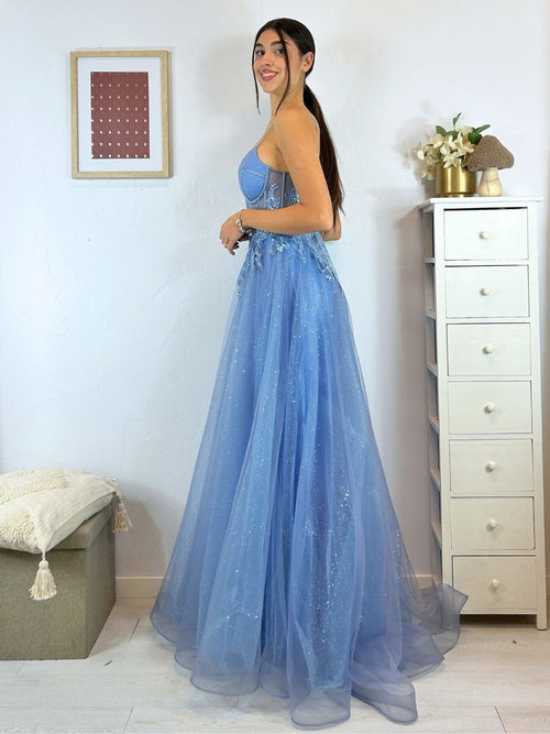 Abito cerimonia corpetto pizzo gonna brilli tulle
