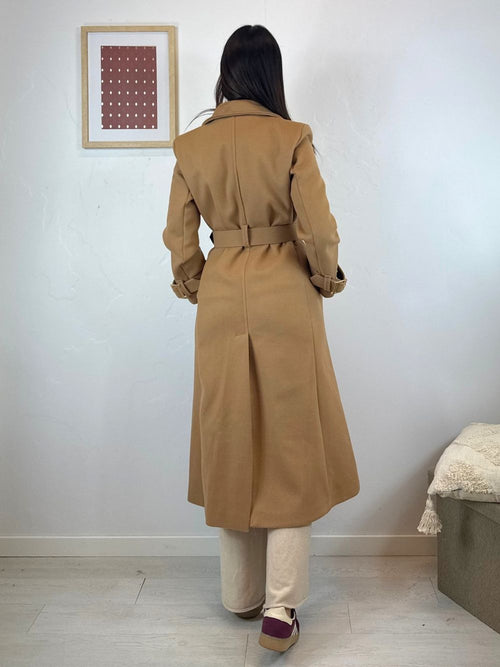 Cappotto lungo doppiopetto con cintura