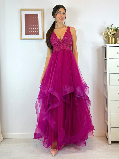 Abito cerimonia corpetto pizzo e balze