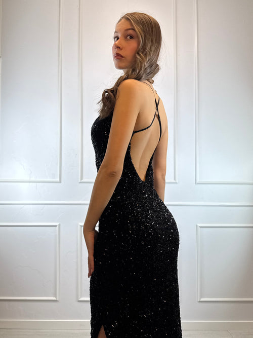 Vestito lungo paillettes spallina