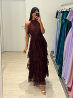 Vestito lungo pizzo scollo americano