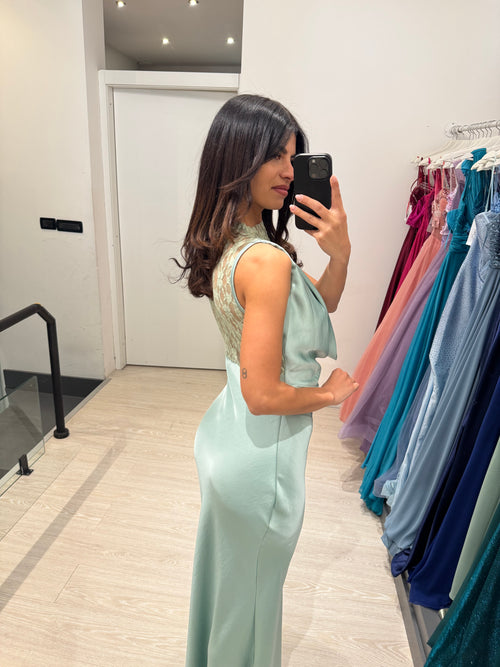 Abito cerimonia satin con pizzo