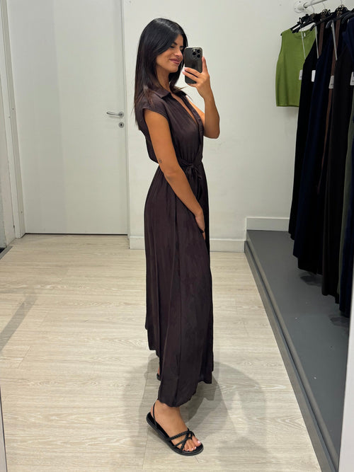 Vestito lungo kimono con colletto fiori rilievo