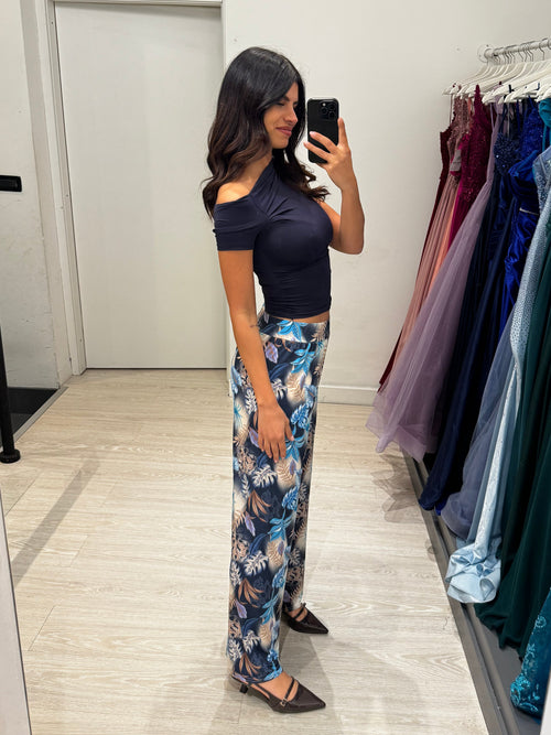 Pantalone palazzo viscosa foglie