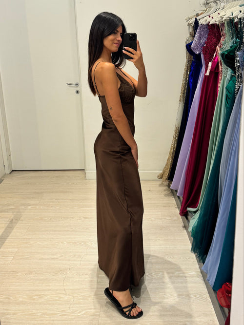 Abito cerimonia satin con coppe in pizzo
