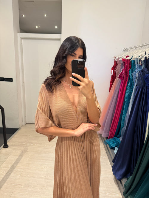 Abito cerimonia maglia plisse lurex manica