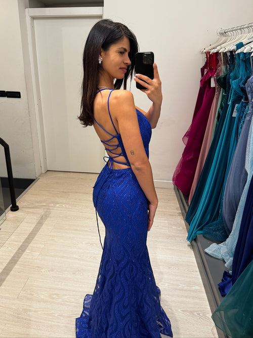 Abito sirena lurex pois incrocio dietro