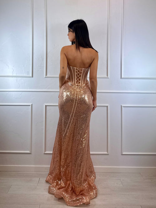 Abito cerimonia paillettes scollo cuore