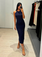 Vestito midi scollo americano borchie