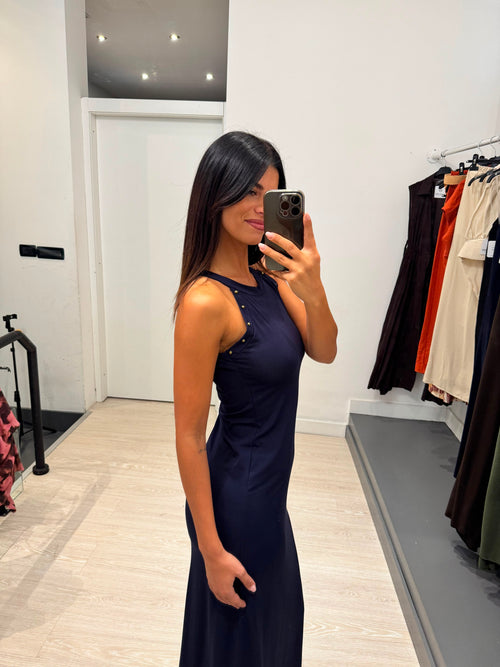 Vestito midi scollo americano borchie