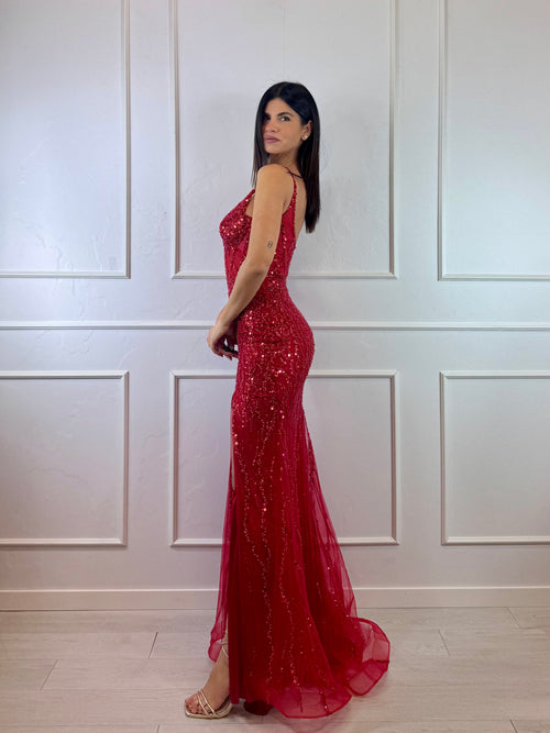 Abito cerimonia sirena paillettes gala spacco