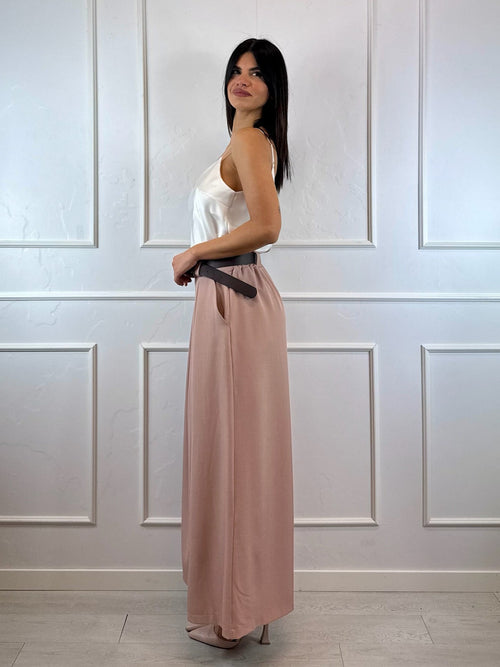 Pantalone palazzo con pence vita arricciata