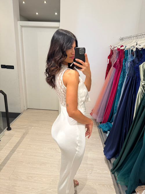 Abito cerimonia satin con pizzo