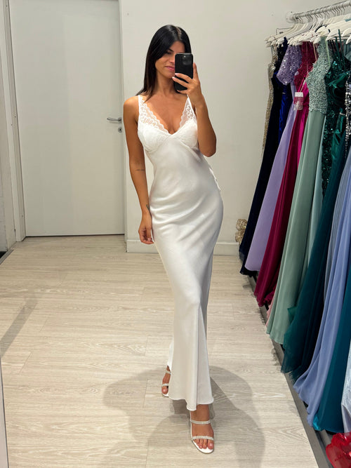 Abito cerimonia satin con coppe in pizzo