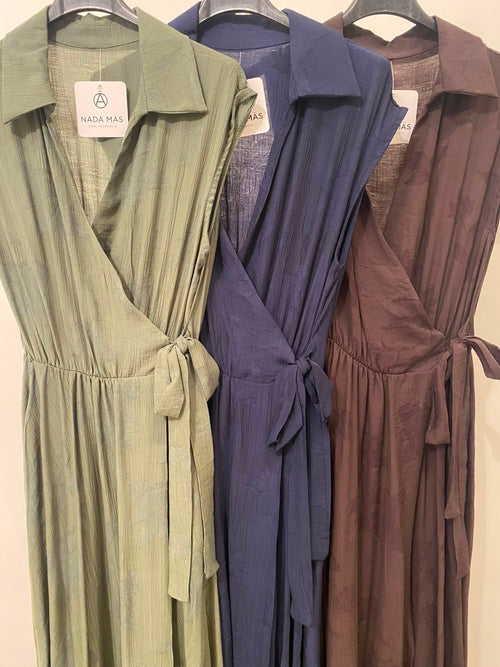 Vestito lungo kimono con colletto fiori rilievo
