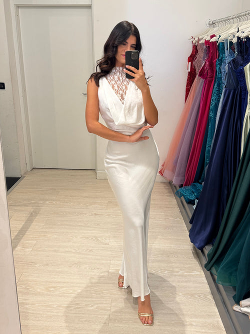 Abito cerimonia satin con pizzo
