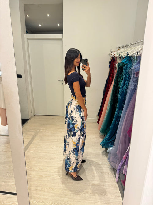 Pantalone palazzo fiori e cintura