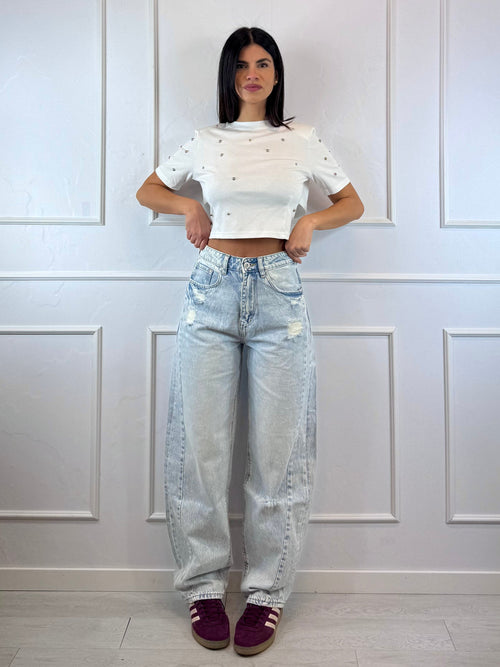Jeans hazel baggy chiaro con strappi